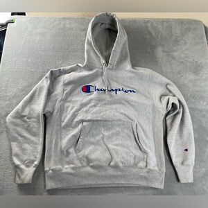 Champion Reverse Weave Hoodie Men’s Large Gray Raised Logo Heavyweight